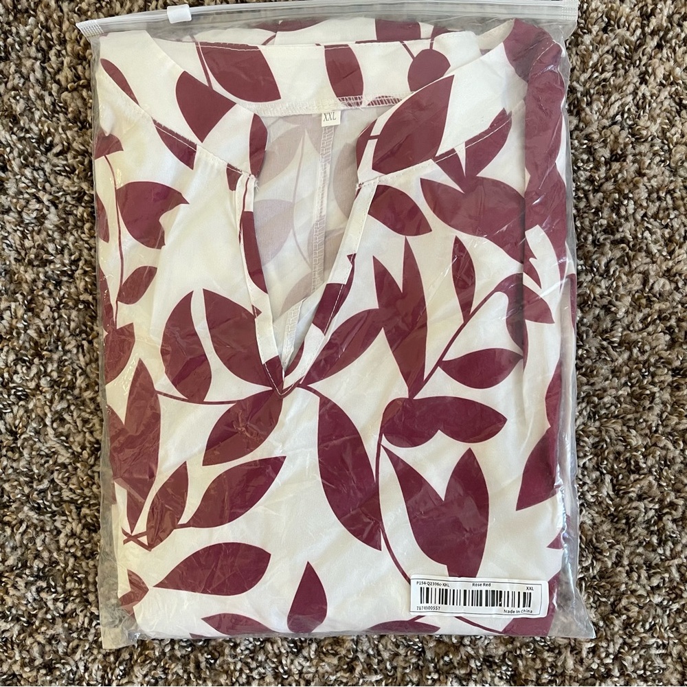 NWT Fall Long Sleeve Plant Print Dress in White and Burgundy Red Color. - Picture 8 of 13